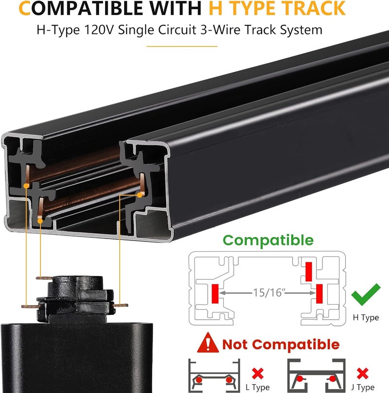 VANoopee 6 Pack 10W Dimmable LED Track Lighting Heads H Type Track Light Replacement Fixtures Bright 3000K Warm White Ceiling Spotlight for Accent Task Art, Flicker Free CRI90+ 24° 800lm Black - Image 4